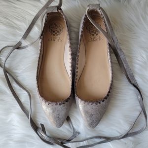 Vince Camuto Bevian Suede Leather Ankle Tie Lace Up Pointed Flats